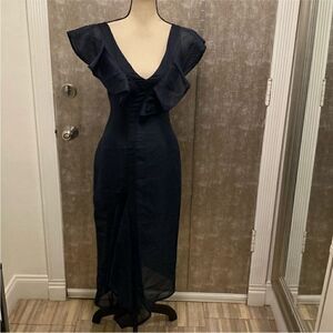 KEEPSAKE the Label Navy Ruffle V-Neck Midi Dress